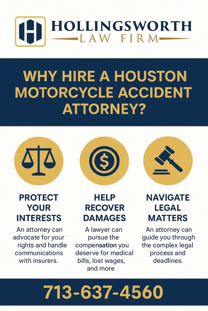 Infographic explaining why you should hire a motorcycle accident lawyer in Houston