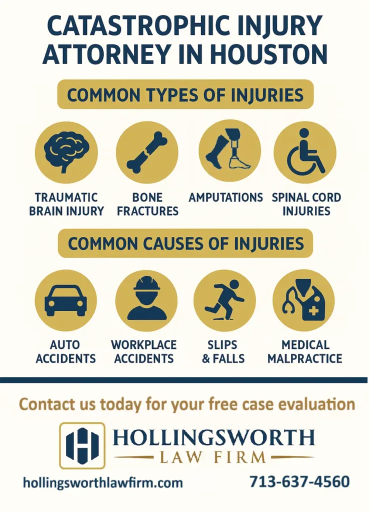 This infographic shows that Common Causes of Catastrophic Injury
and Common Types of Catastrophic Injury