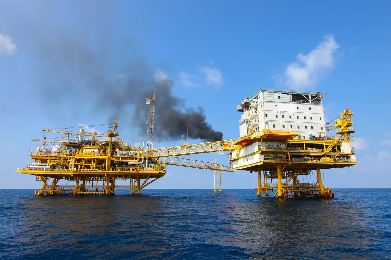 Oil and gas platform in the gulf or the sea
